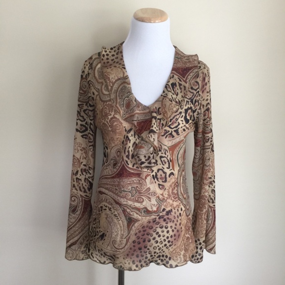 Vintage Dress Barn animal floral gauze blouse S
